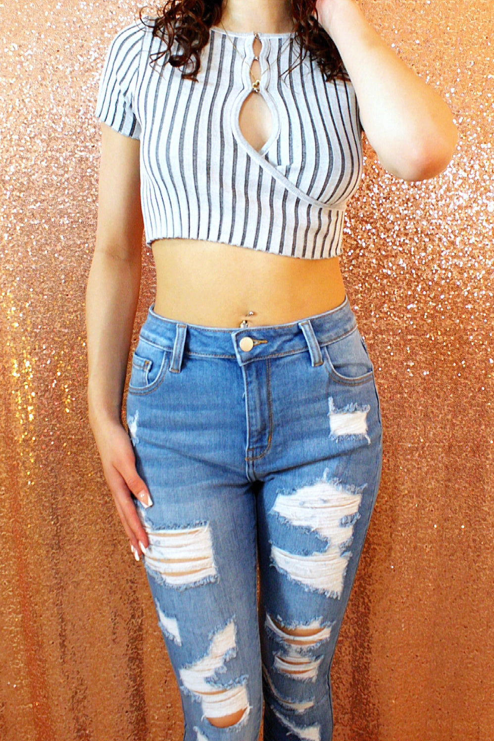 Gray strip crop top