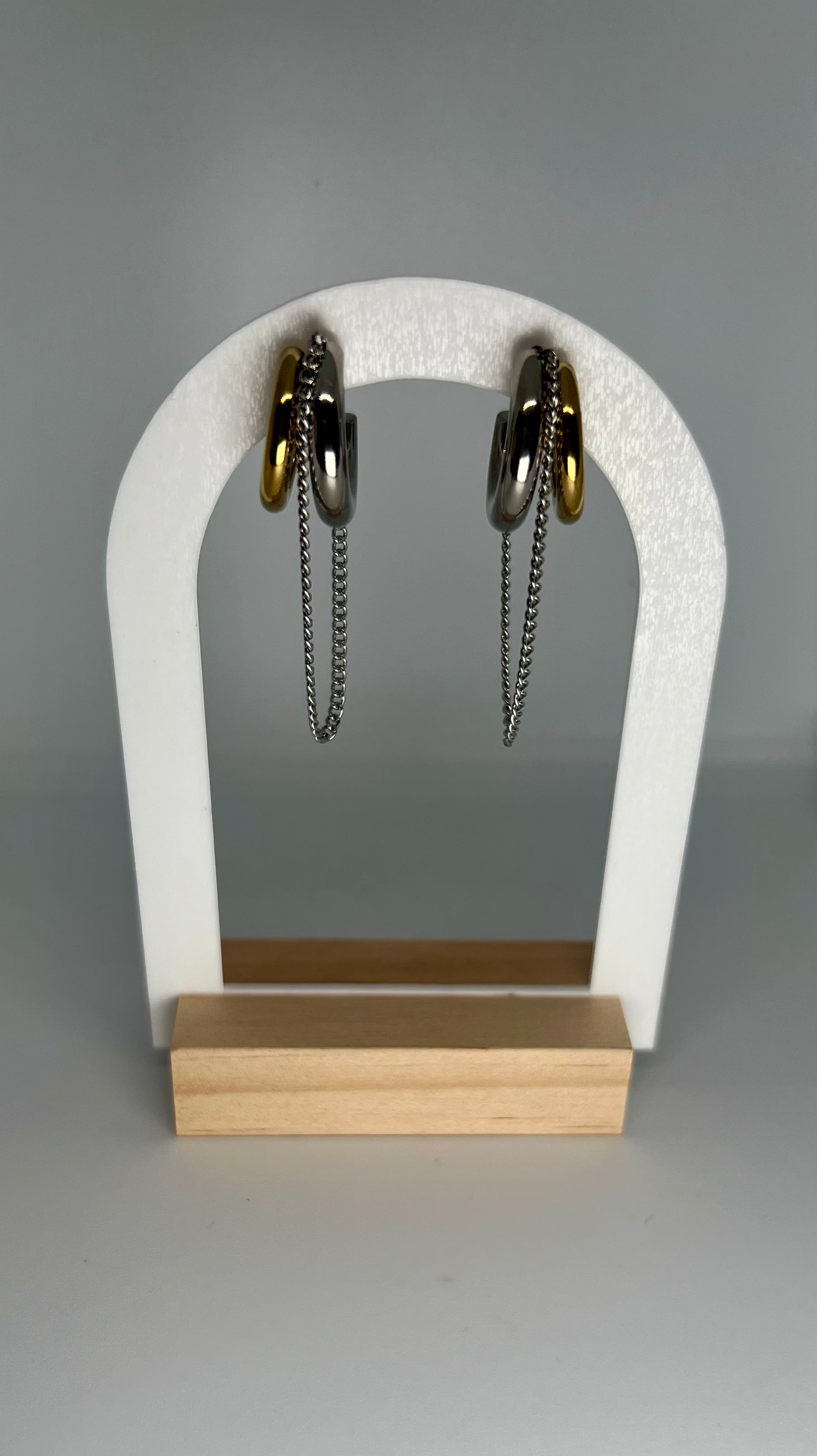 Two tone silver and gold dangle chain earrings