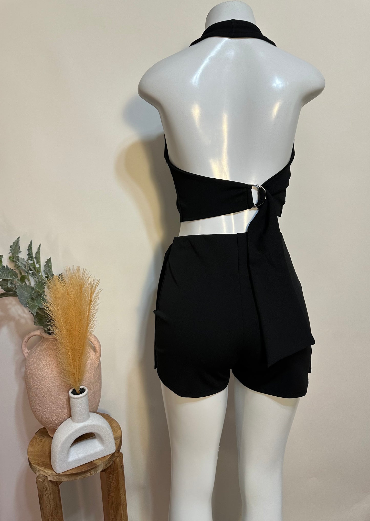 Two piece black corset and skort set