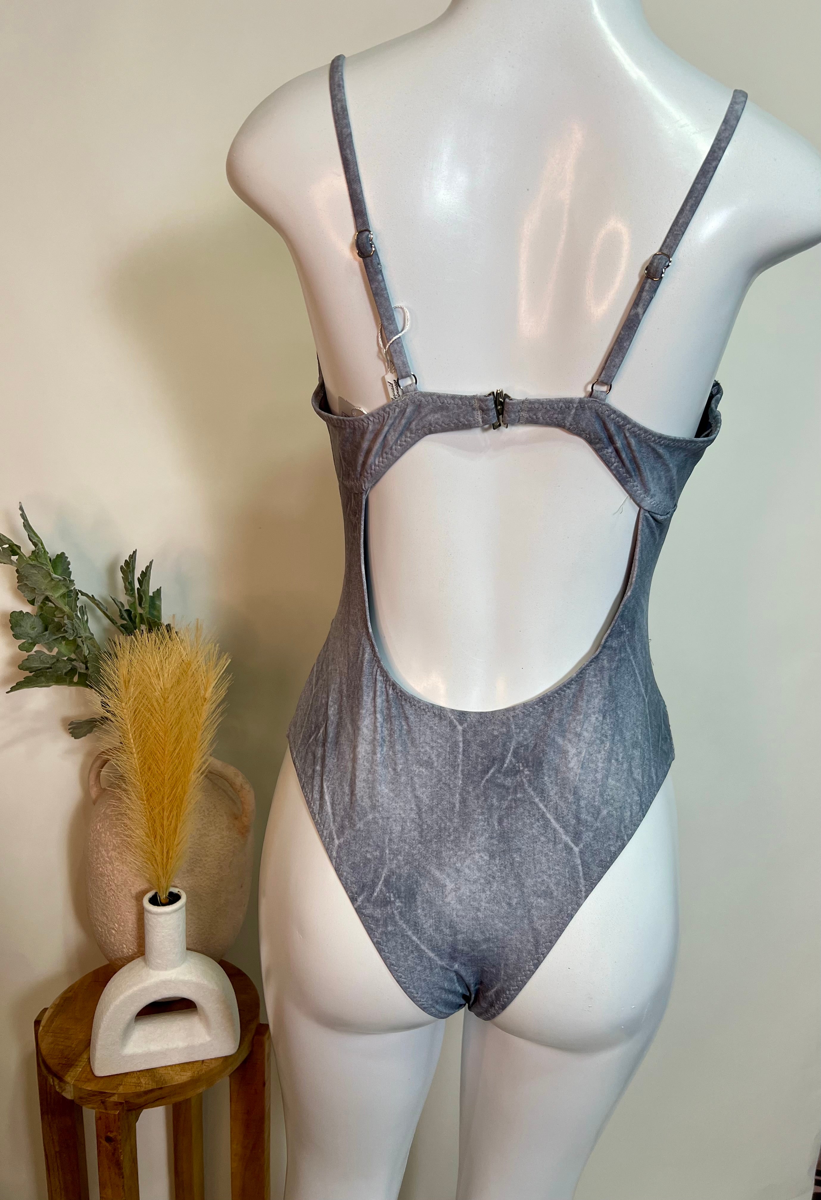 Blue imitation denim bathing suit