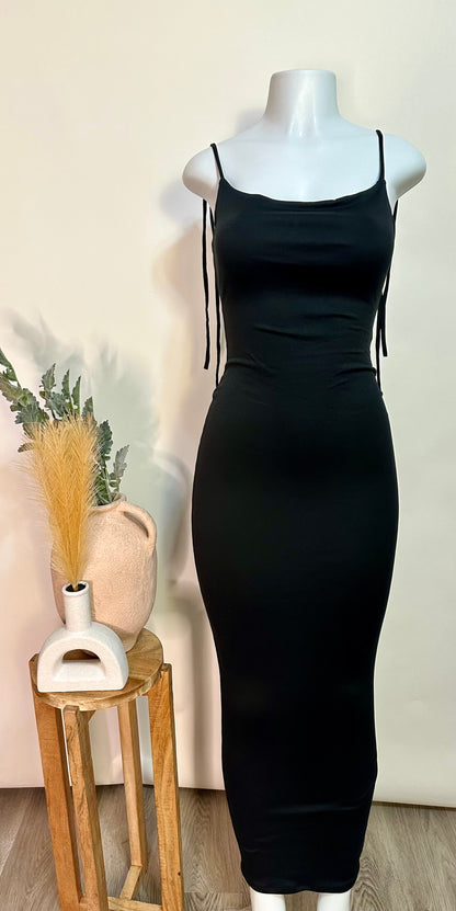 Long black scrunch dress