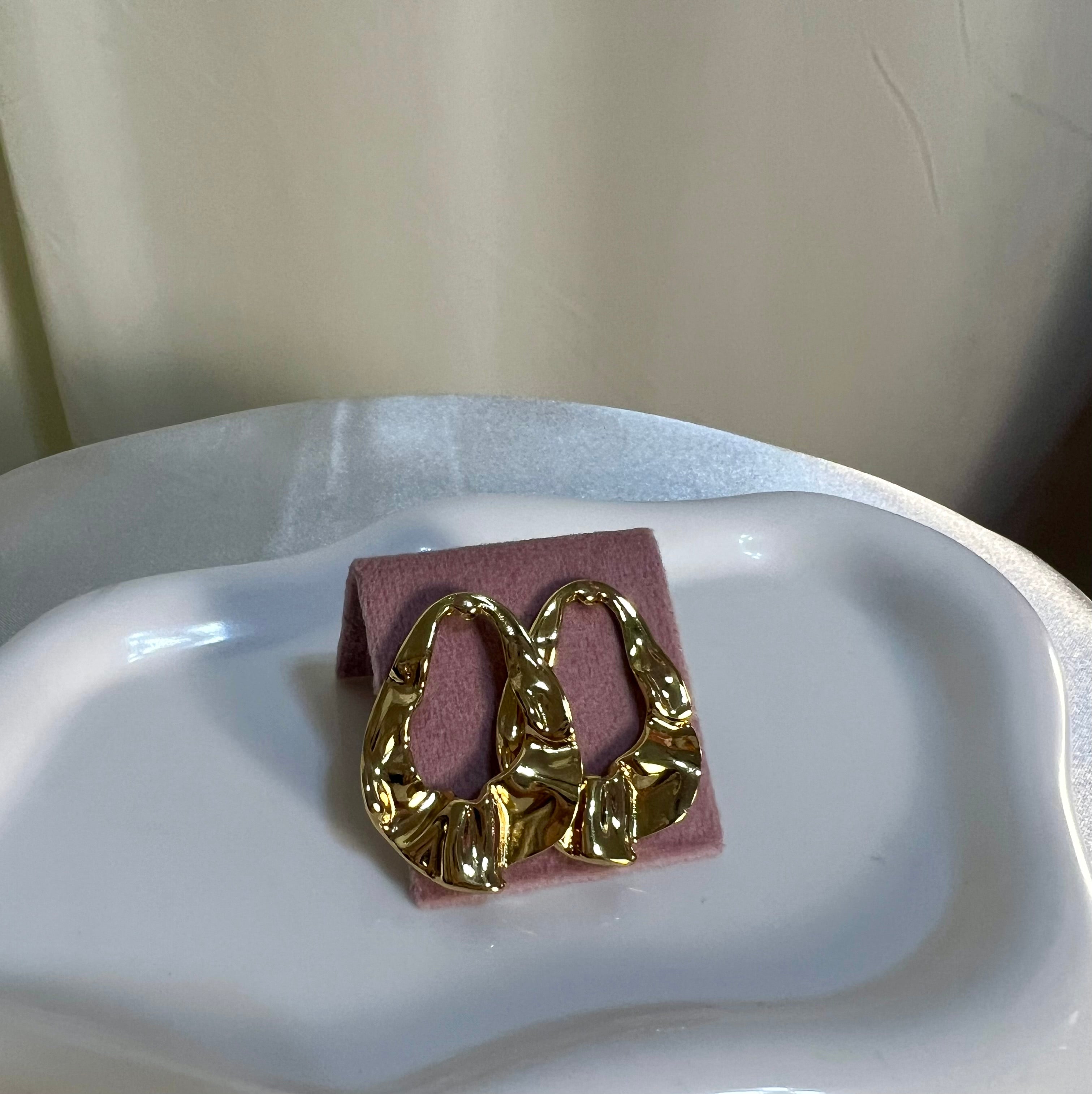 Dangle hoop gold earrings