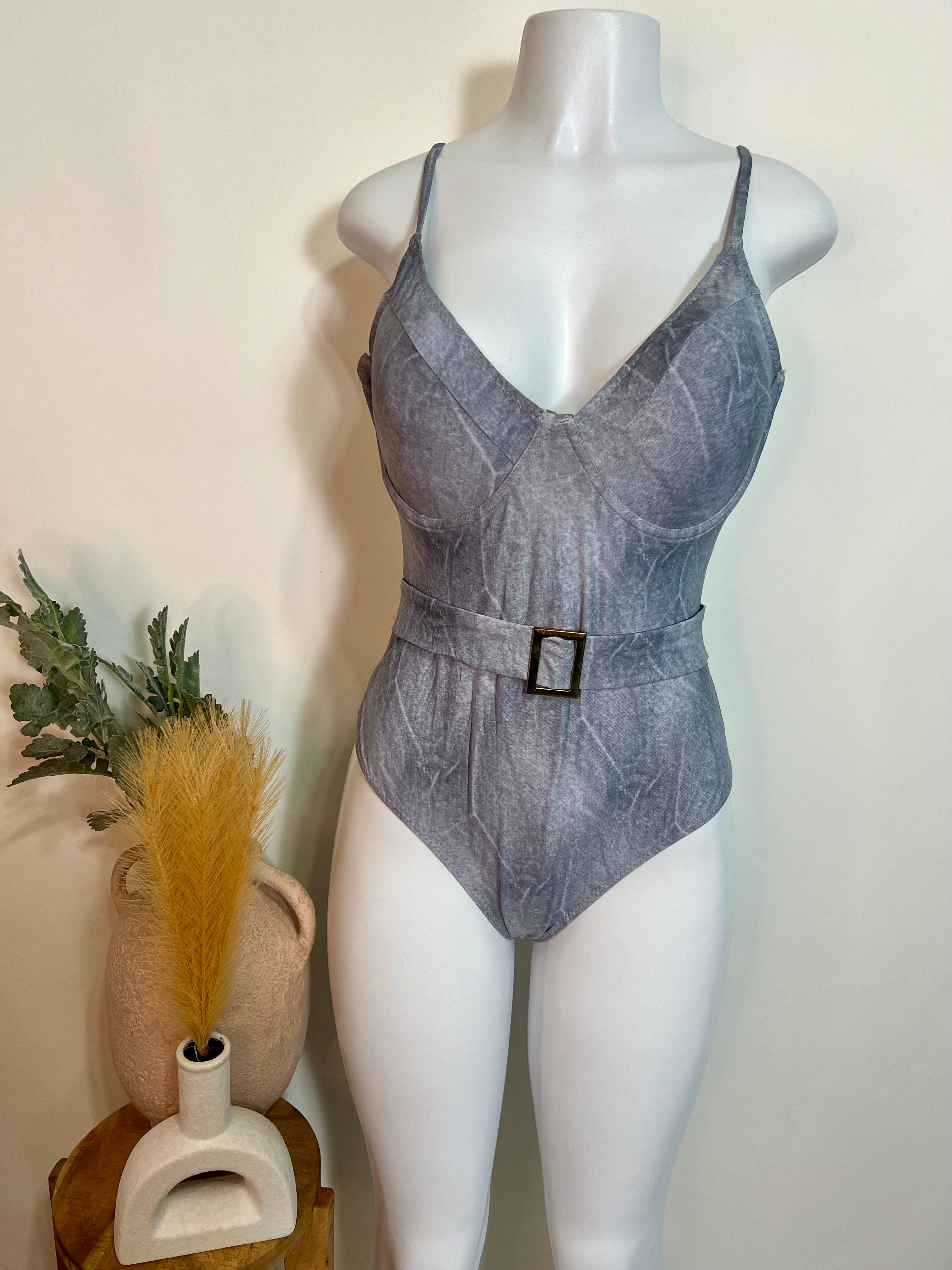 Blue imitation denim bathing suit
