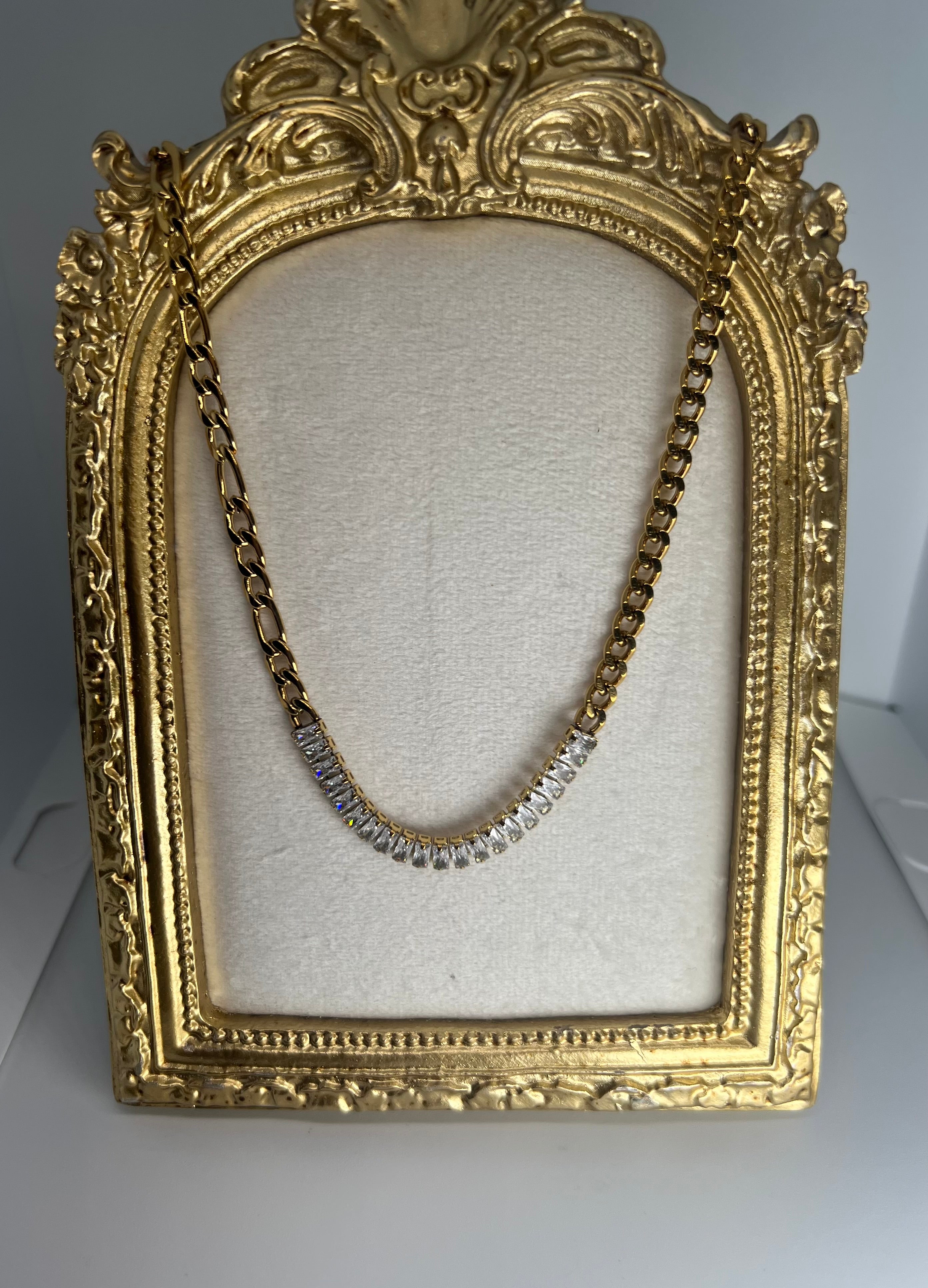 Stainless steel rhinestone gold necklace