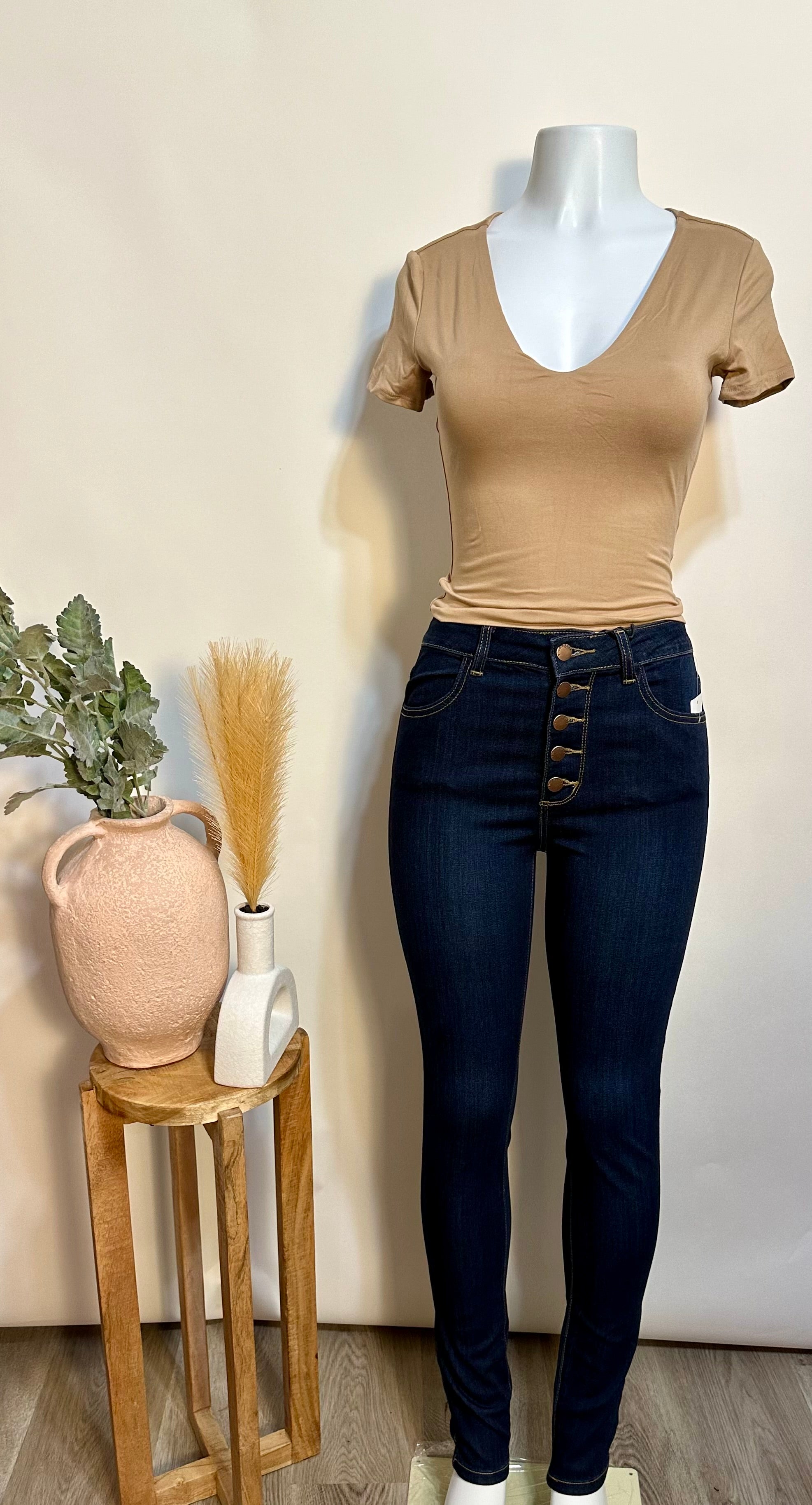 Beige v neck top