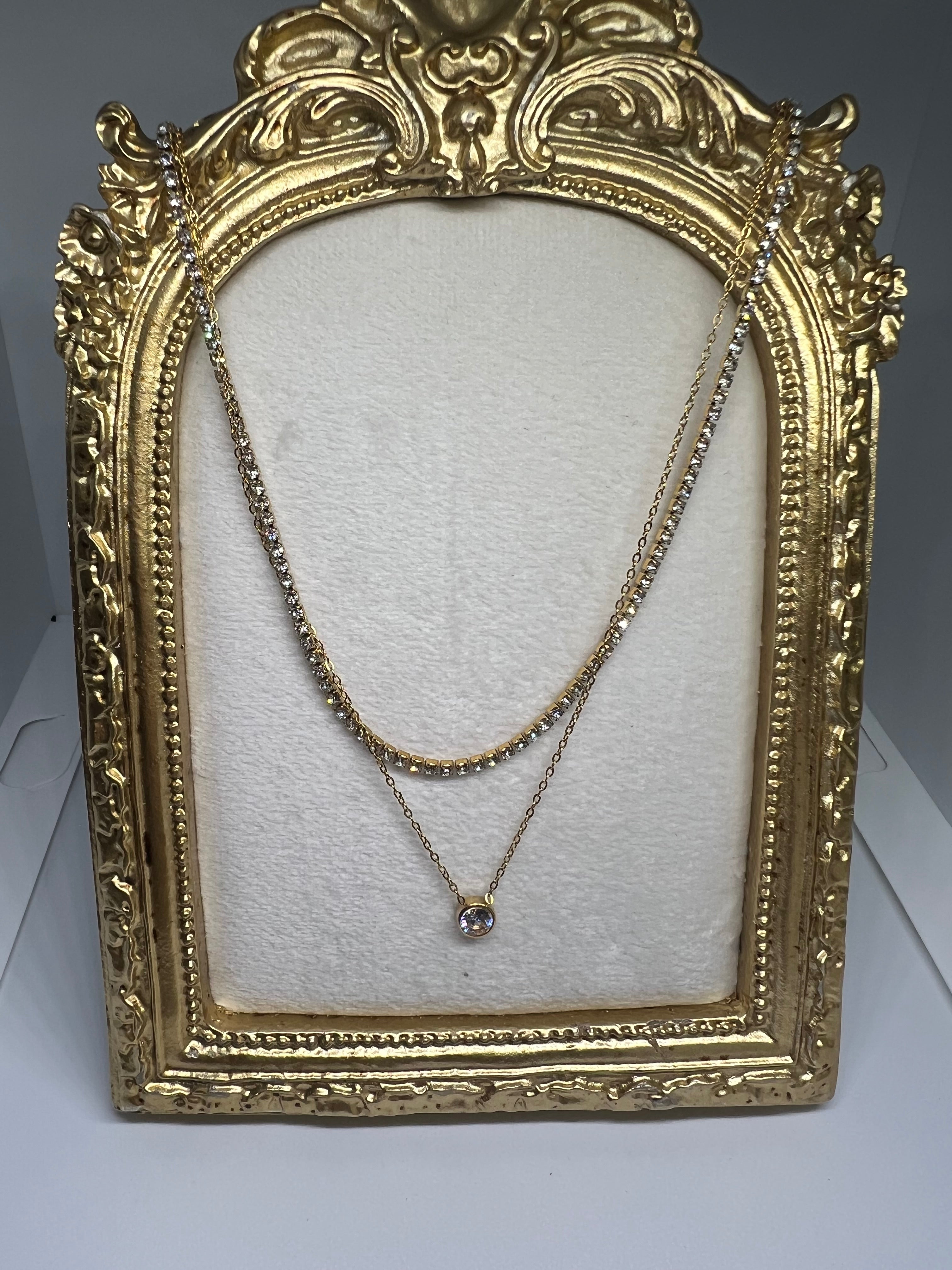 Double rhinestone gold necklace