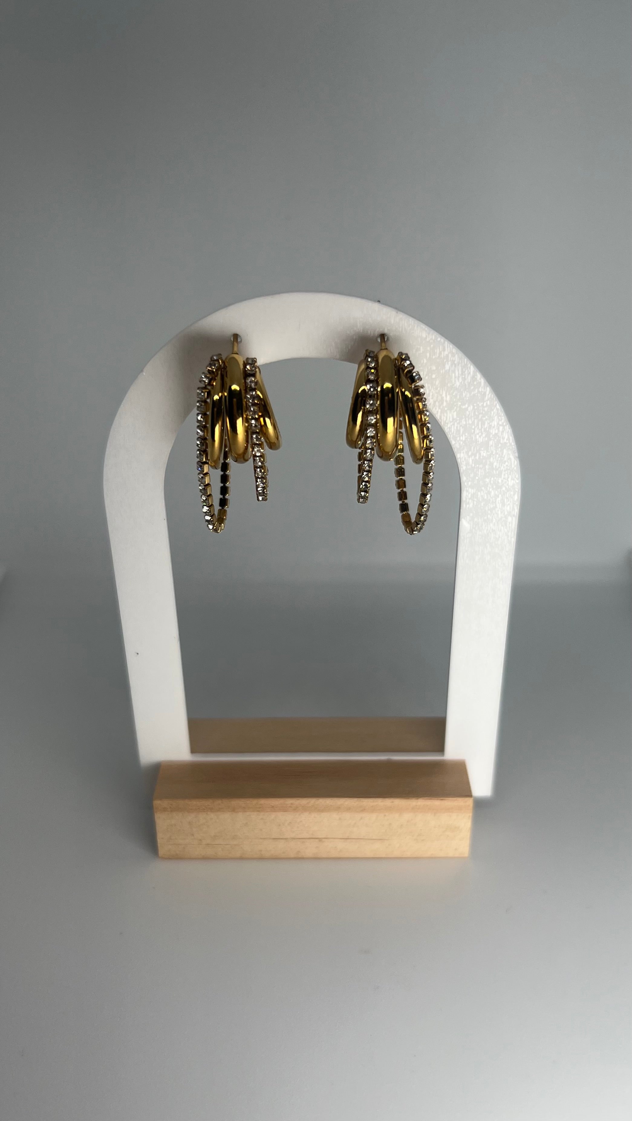 Stainless steel gold double rhinestone hoops