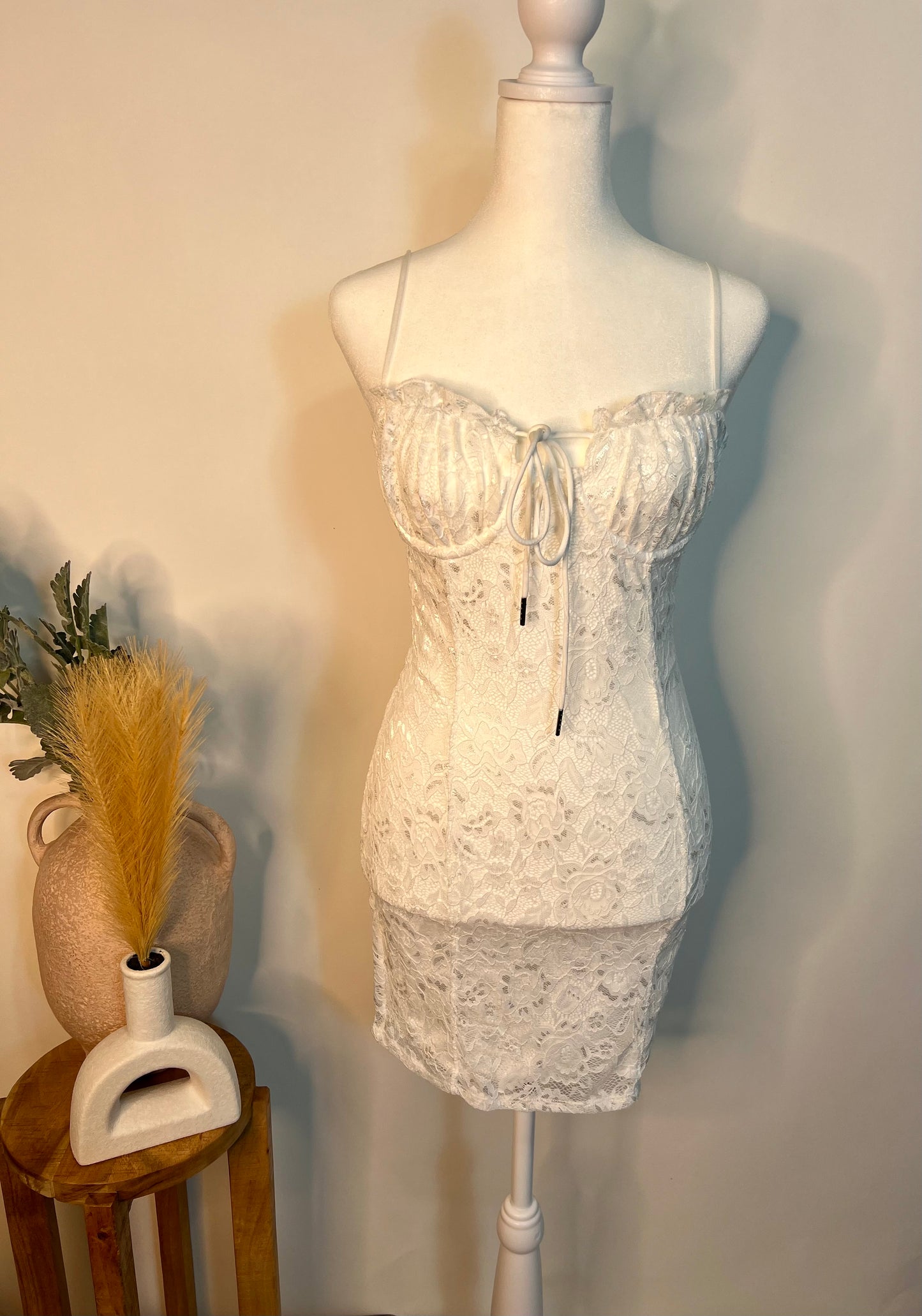 White lace mini dress