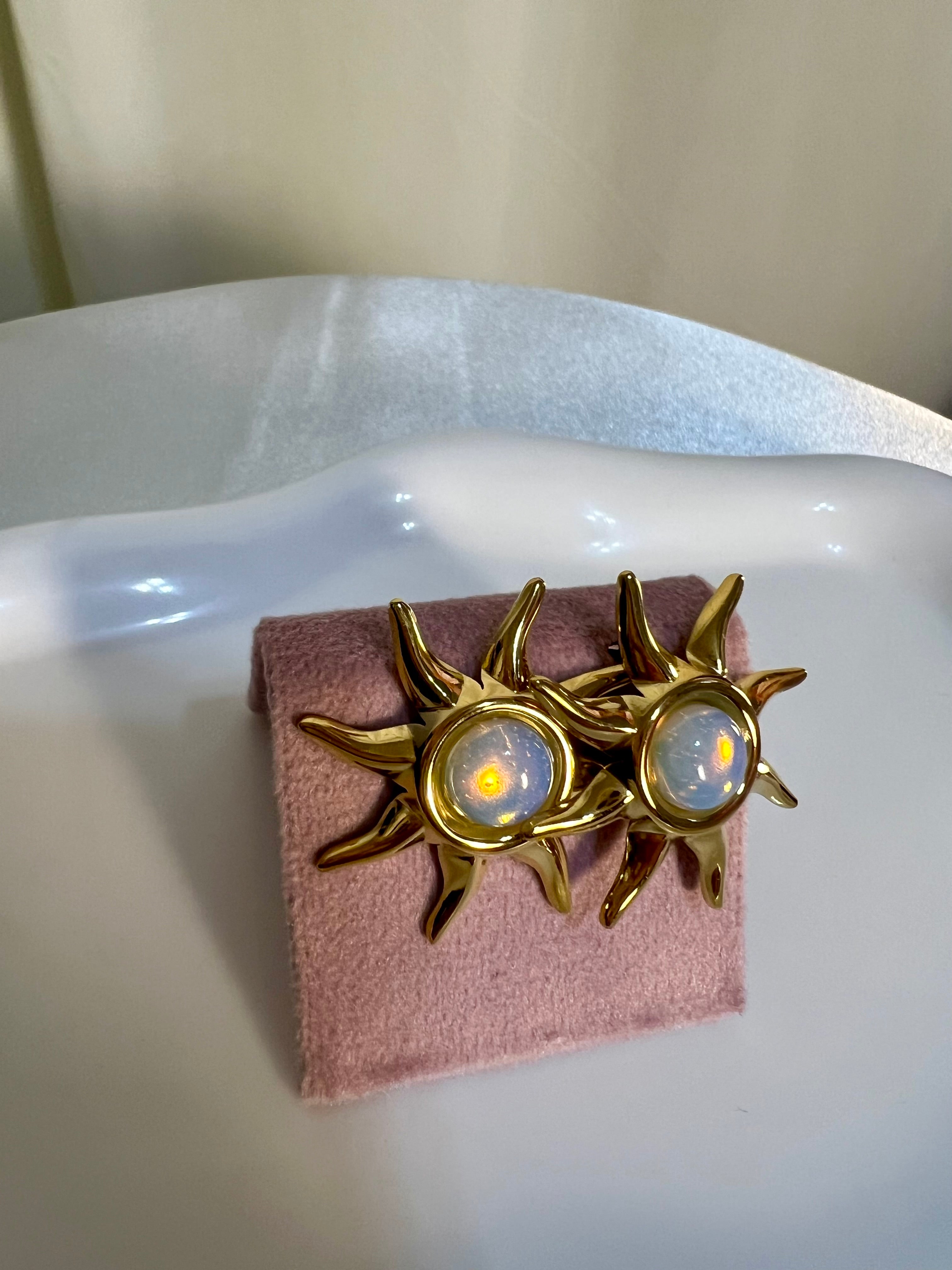 Large sun sterling silver earrings