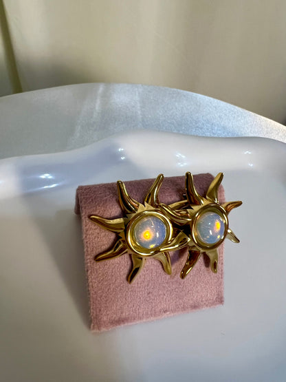 Large sun sterling silver earrings