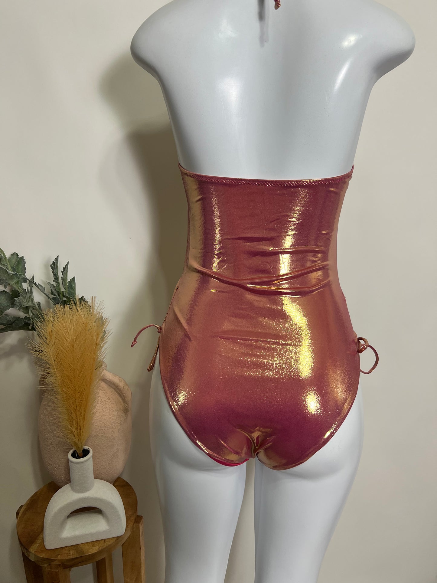 Holographic one piece bathing suit with cover up