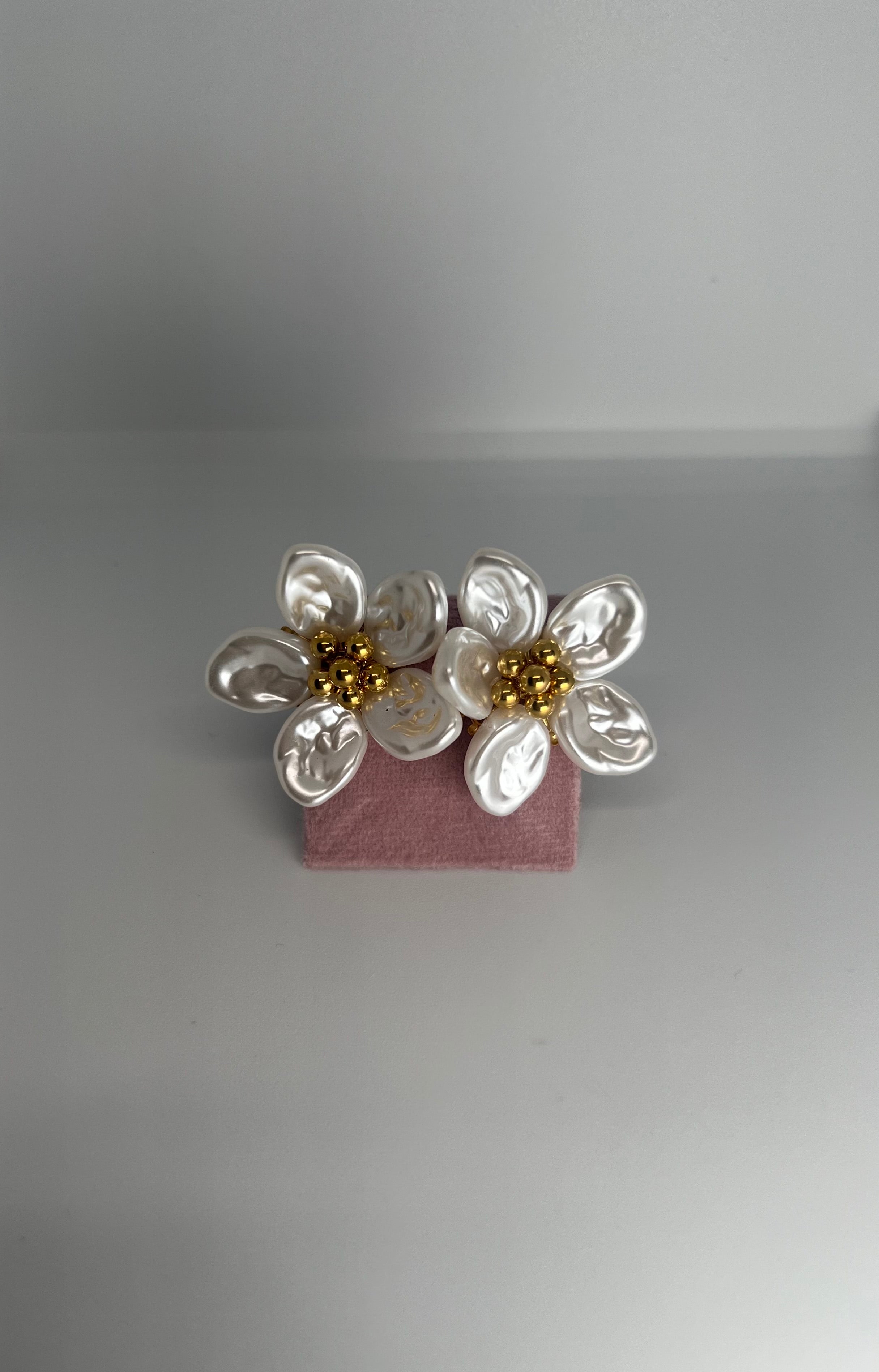 pearl and gold flower earrings