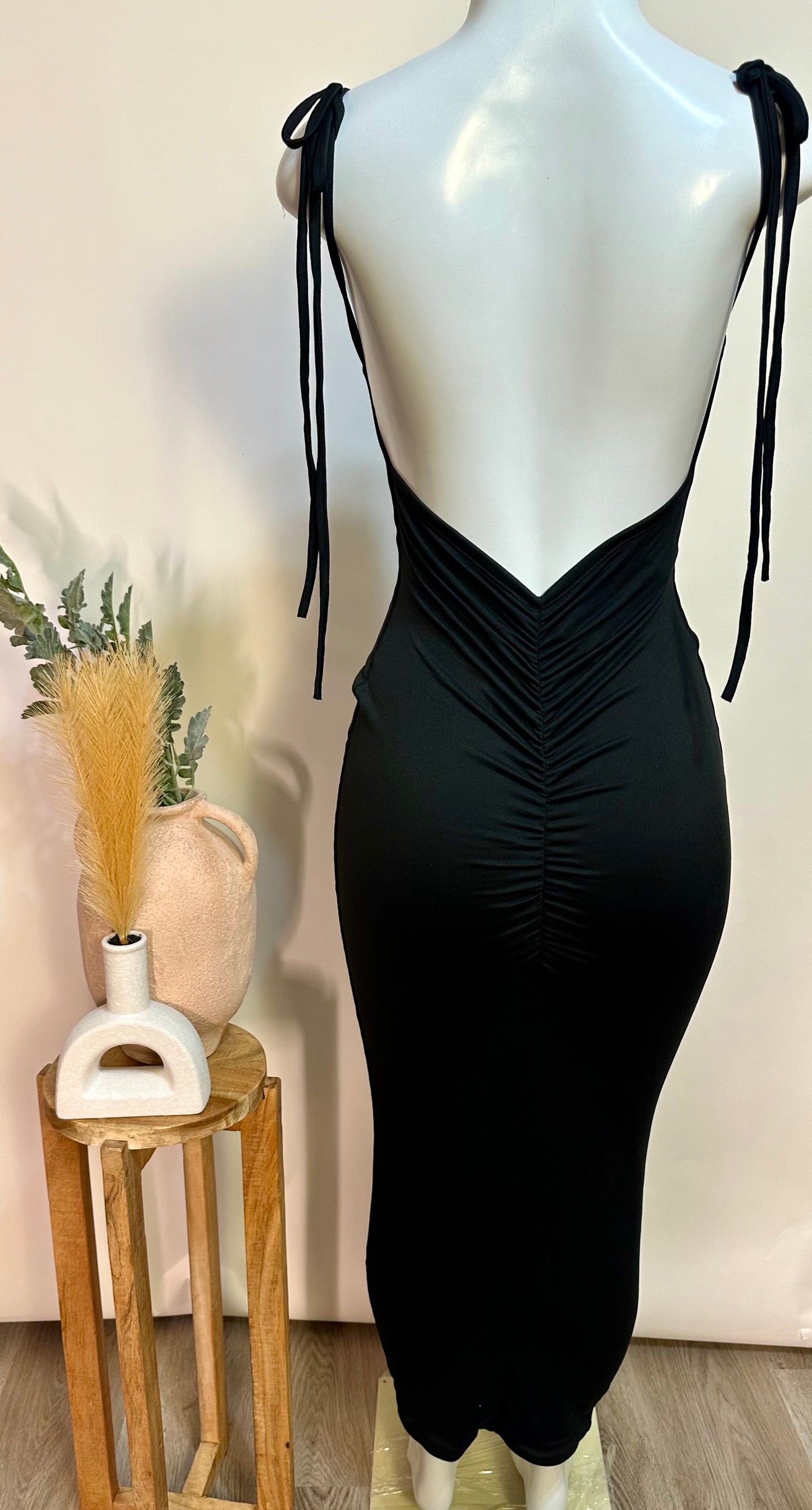 Long black scrunch dress