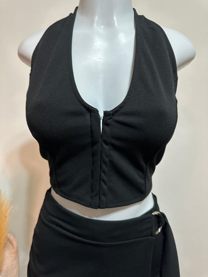 Two piece black corset and skort set