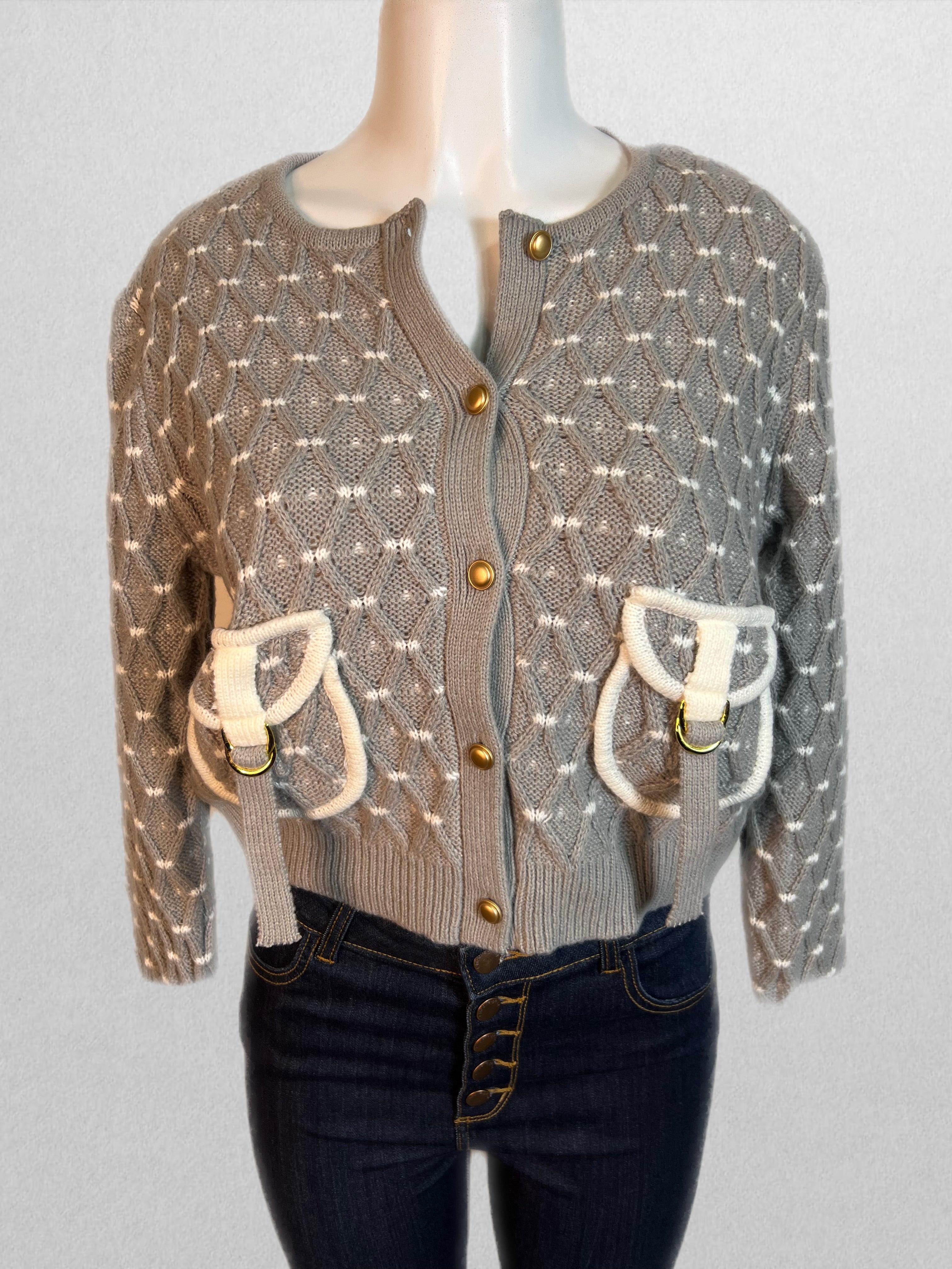 Gray and white cardigan