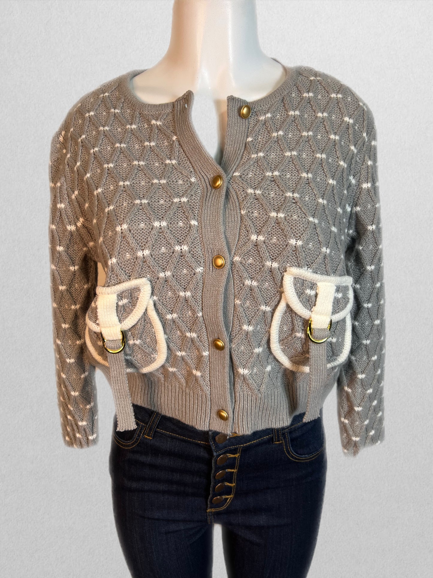 Gray and white cardigan