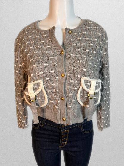 Gray and white cardigan