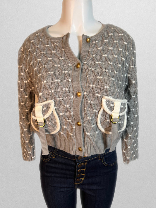 Gray and white cardigan