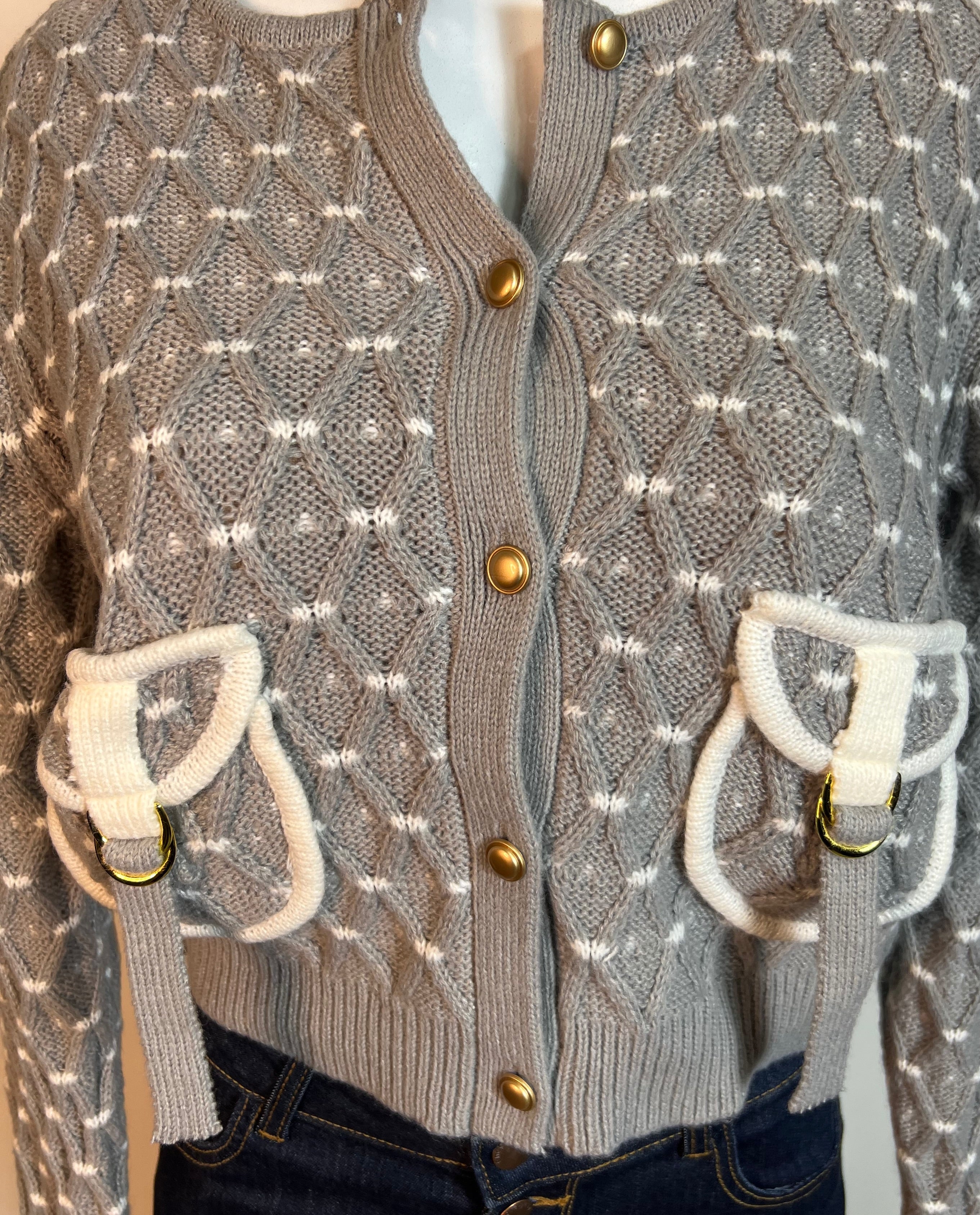 Gray and white cardigan