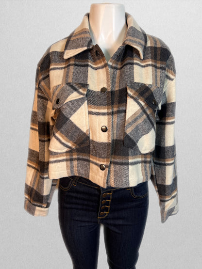 Brown crop flannel jacket