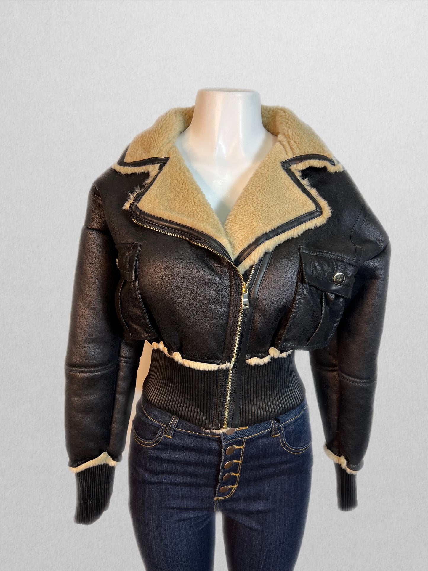 Black and brown fur jacket