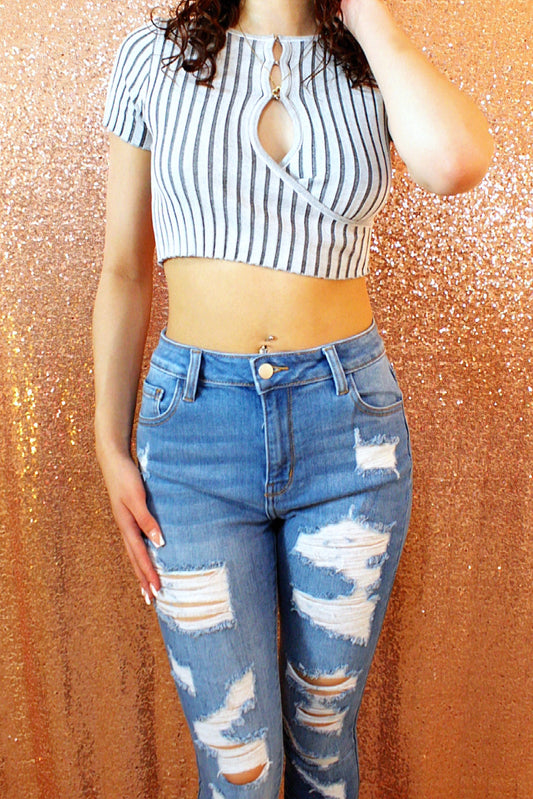 Gray strip crop top