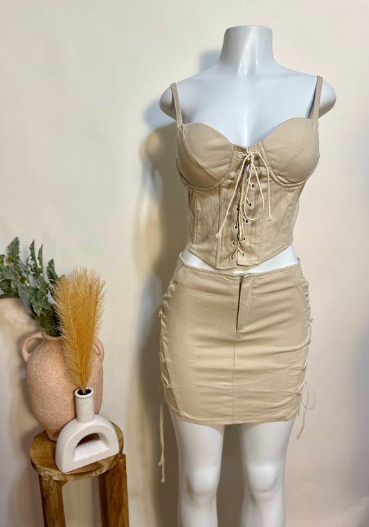 Beige corset skirt set