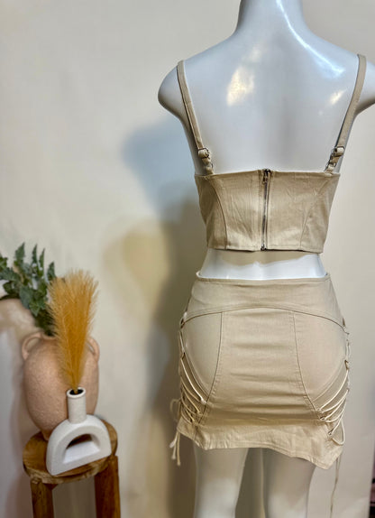 Beige corset skirt set