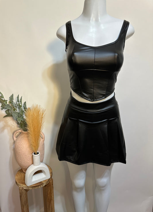 Faux leather skort set