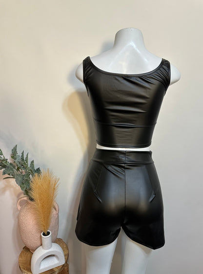 Faux leather skort set