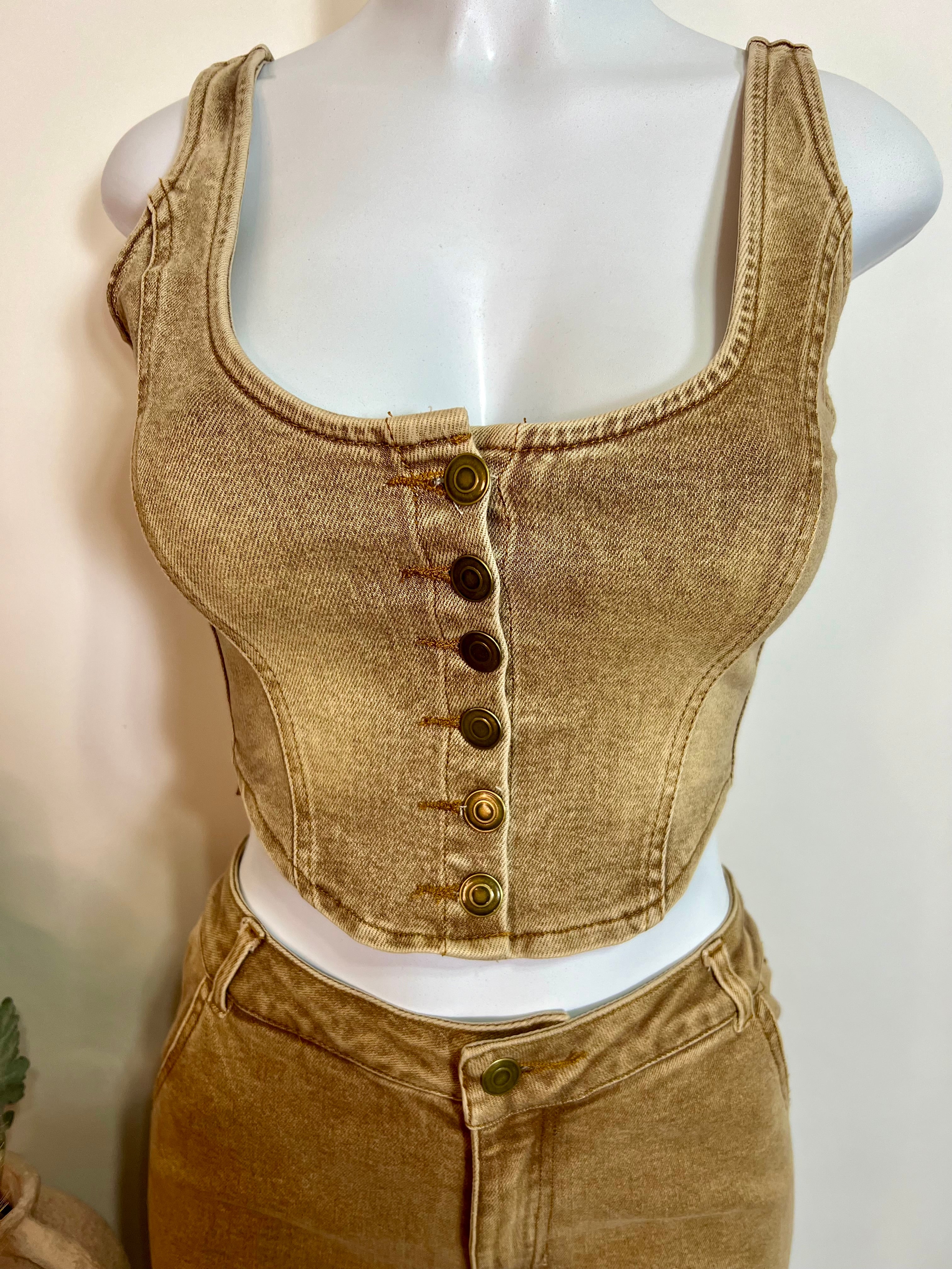 Brown denim bell bottom set