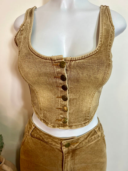 Brown denim bell bottom set