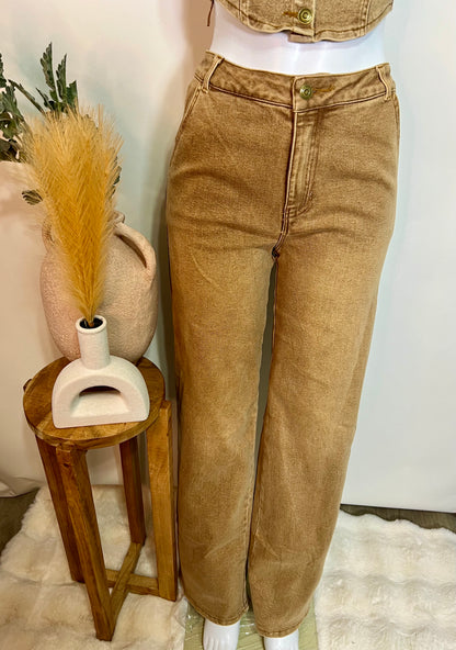 Brown denim bell bottom set