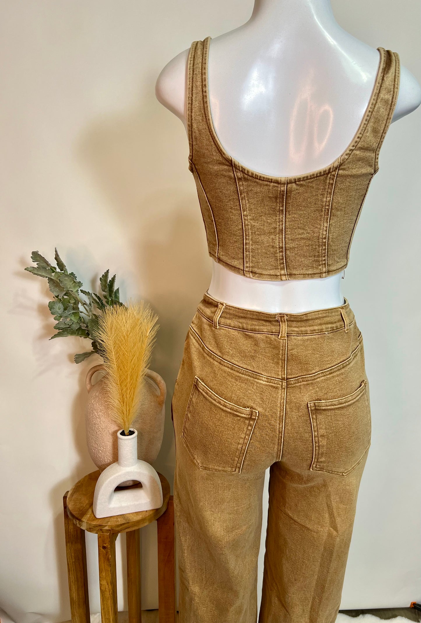 Brown denim bell bottom set