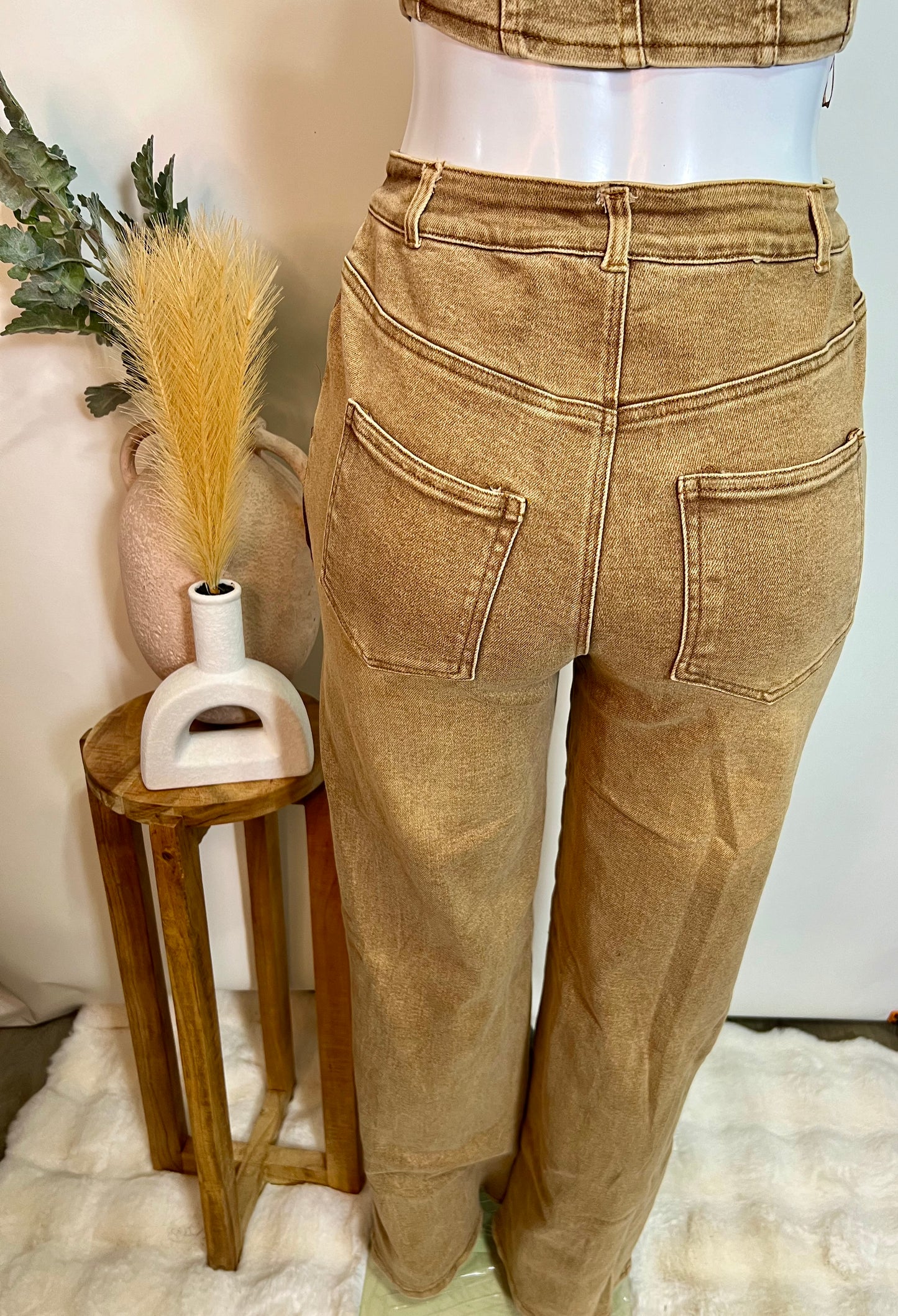 Brown denim bell bottom set