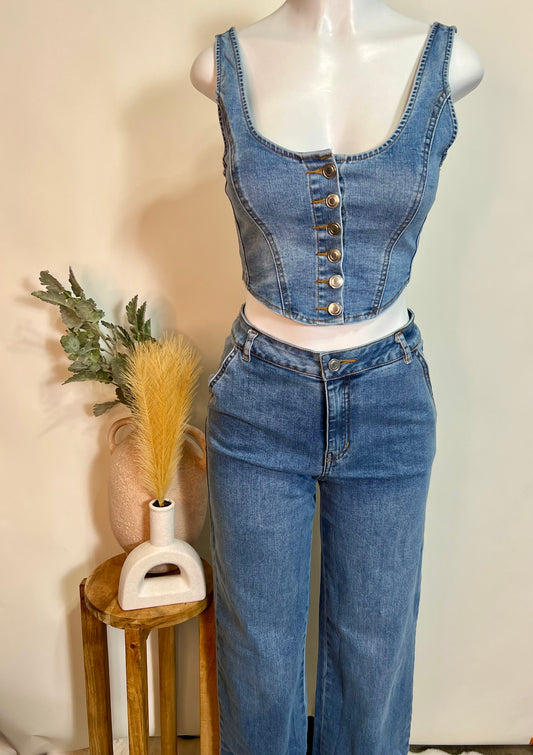 Denim bell bottom set