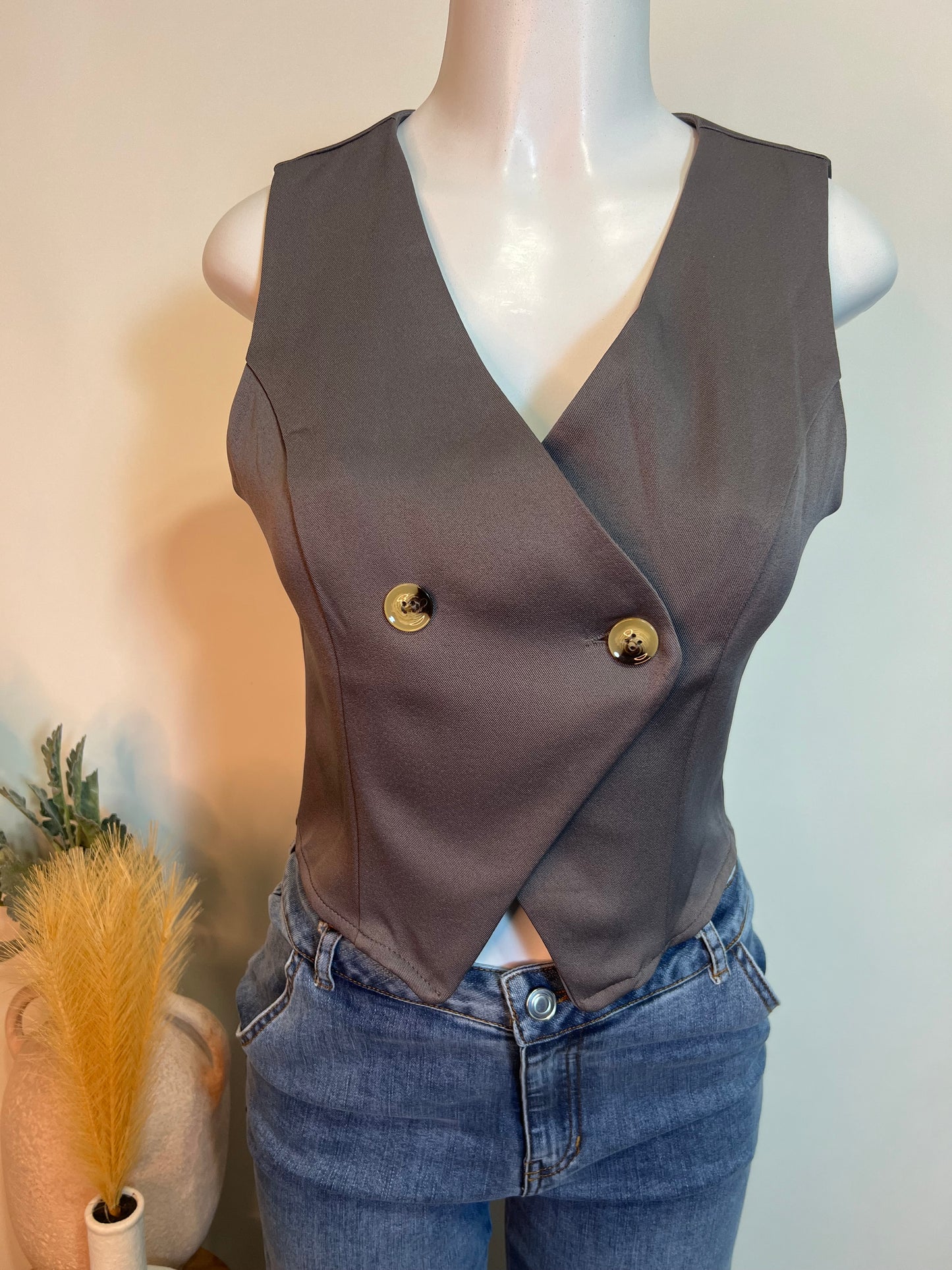 Gray button vest
