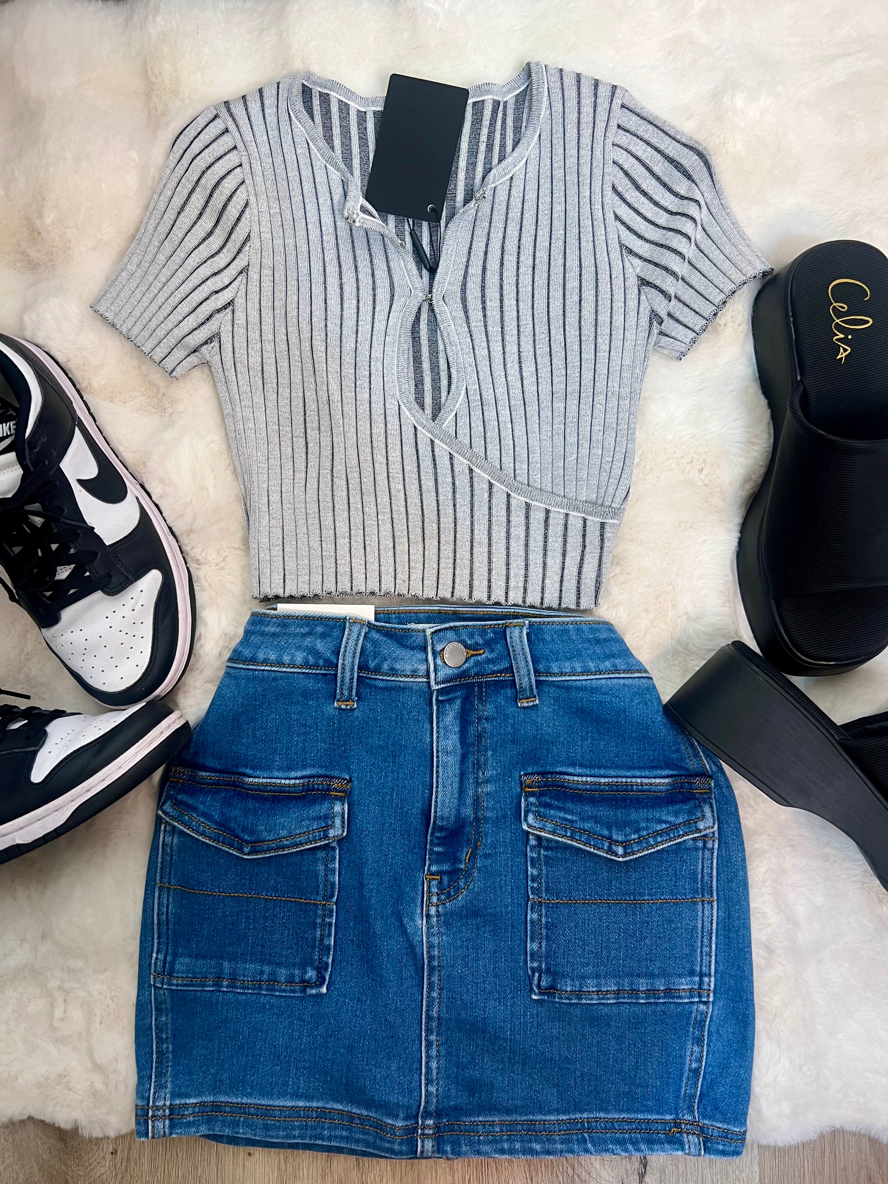 Gray strip crop top