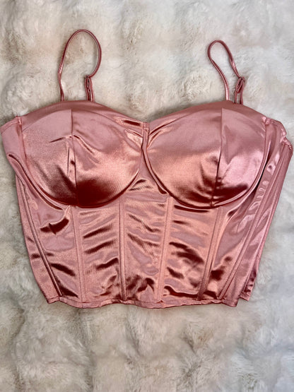 Pink satin corset top