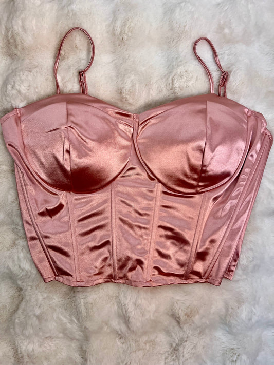 Pink satin corset top