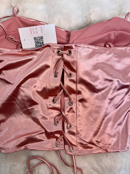 Pink satin corset top