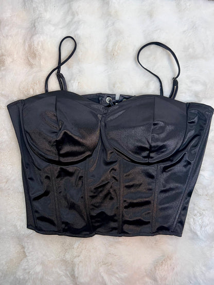 Black satin corset top