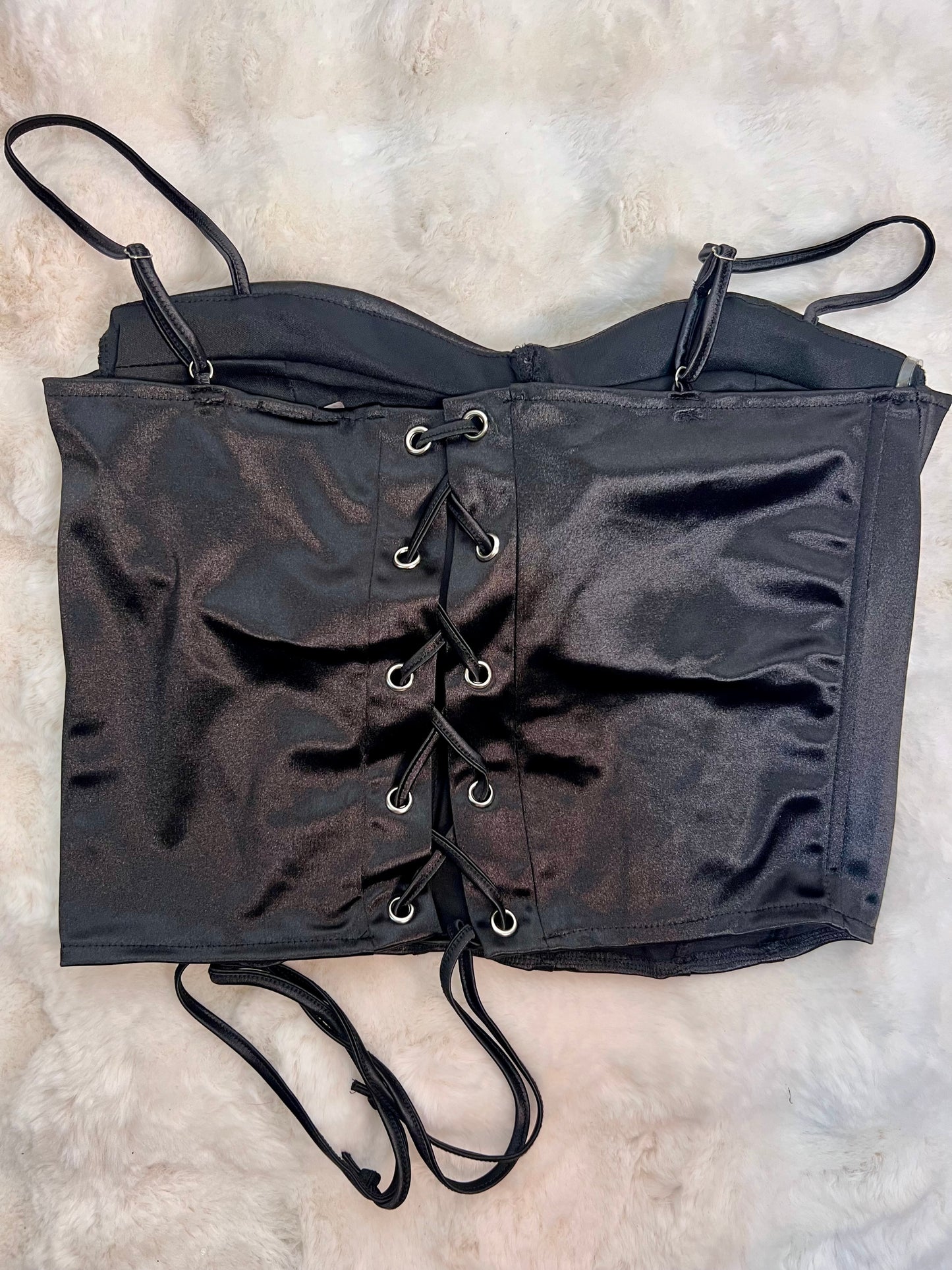 Black satin corset top