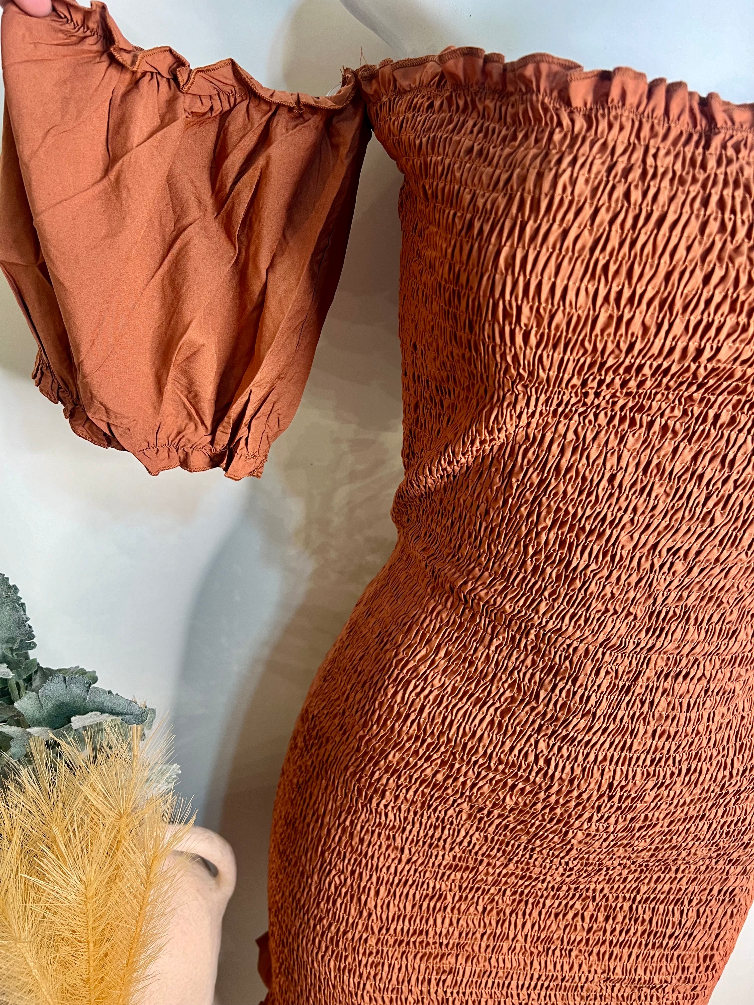 Brown scrunch dress