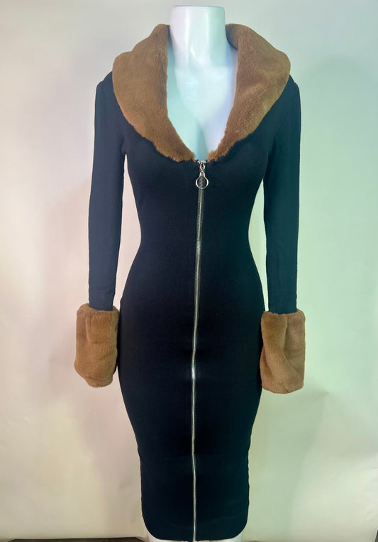Black fur dress
