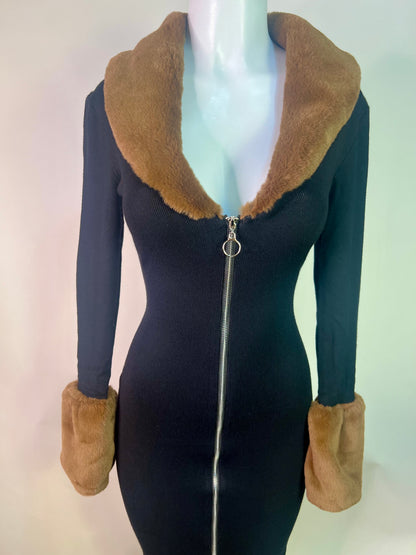 Black fur dress