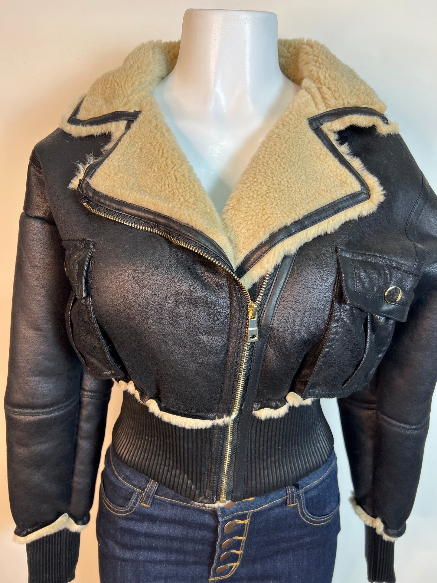 Black and brown fur jacket