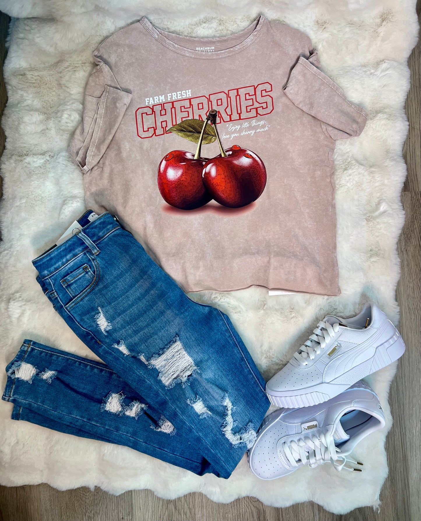 Cherrylicious beige graphic t-shirt