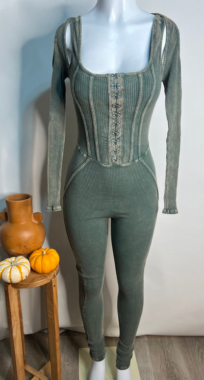 Long Sleeve Olive Green Jumpsuit