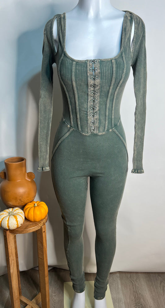 Long Sleeve Olive Green Jumpsuit